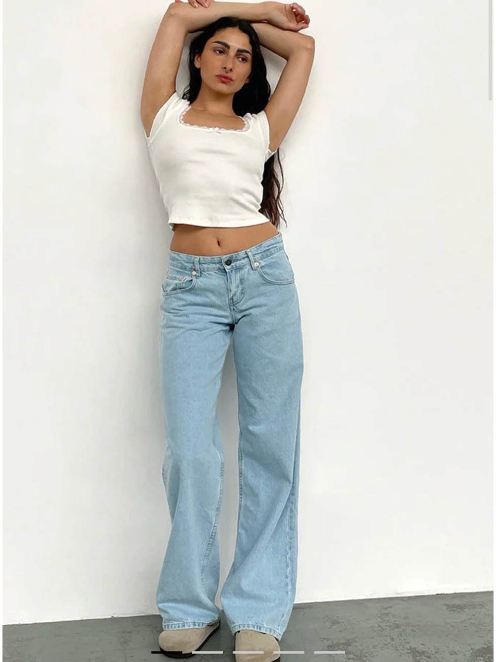 Motel Sz2 W24 L32 Low Rise Parallel Jeans In Light Wash Blue